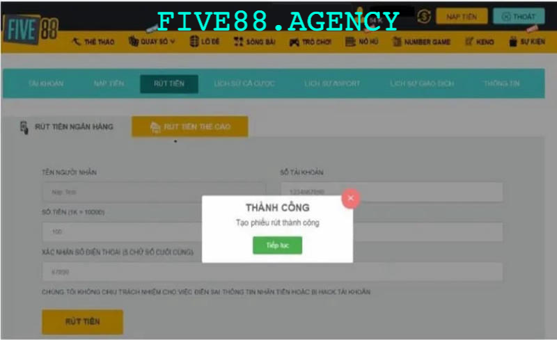 Rút tiền Five88